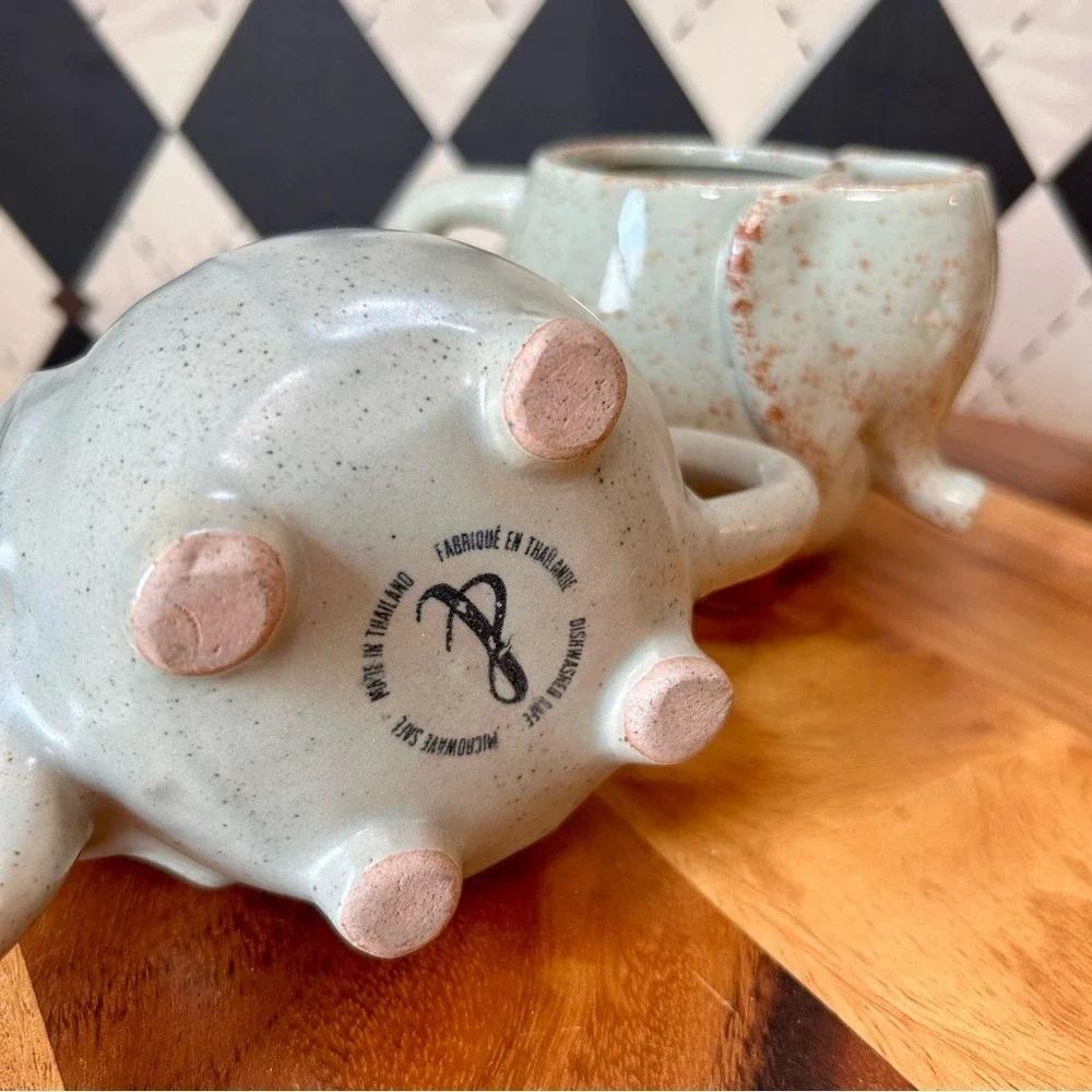 Elephant Ceramic Mugs Pair Pottery Cups with Tea Bag Holder‎ Pocket
